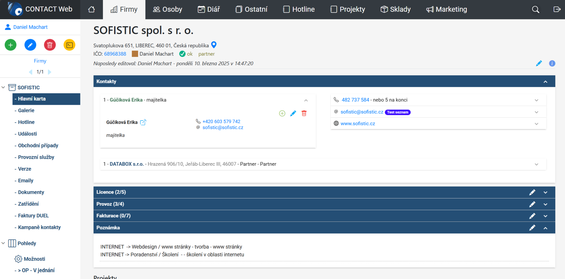 ContactWeb – ukázka obrazovky 1